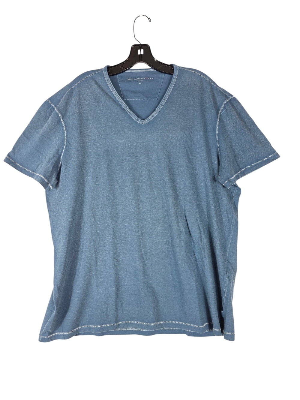 John Varvatos Men's Cotton ashy Sage Blue V-Neck Short Sleeve Tee